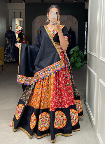 Pure Cotton Gamthi Work Multi Color Lehenga Choli For Navratri